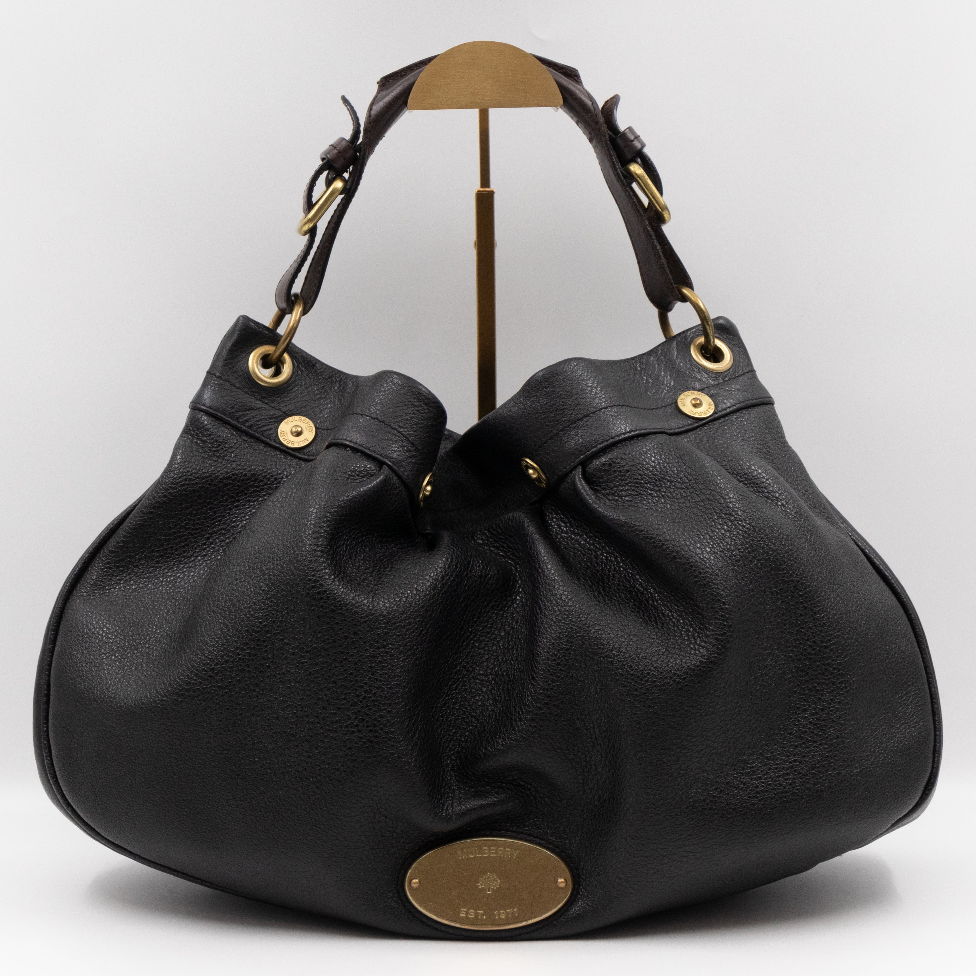 Mitzy East West Hobo Bag Black Leather