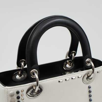 Lady Dior Medium Crystal Pearl Studded White Black Lambskin