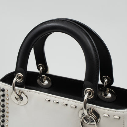 Lady Dior Medium Crystal Pearl Studded White Black Lambskin