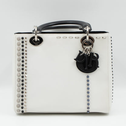 Lady Dior Medium Crystal Pearl Studded White Black Lambskin