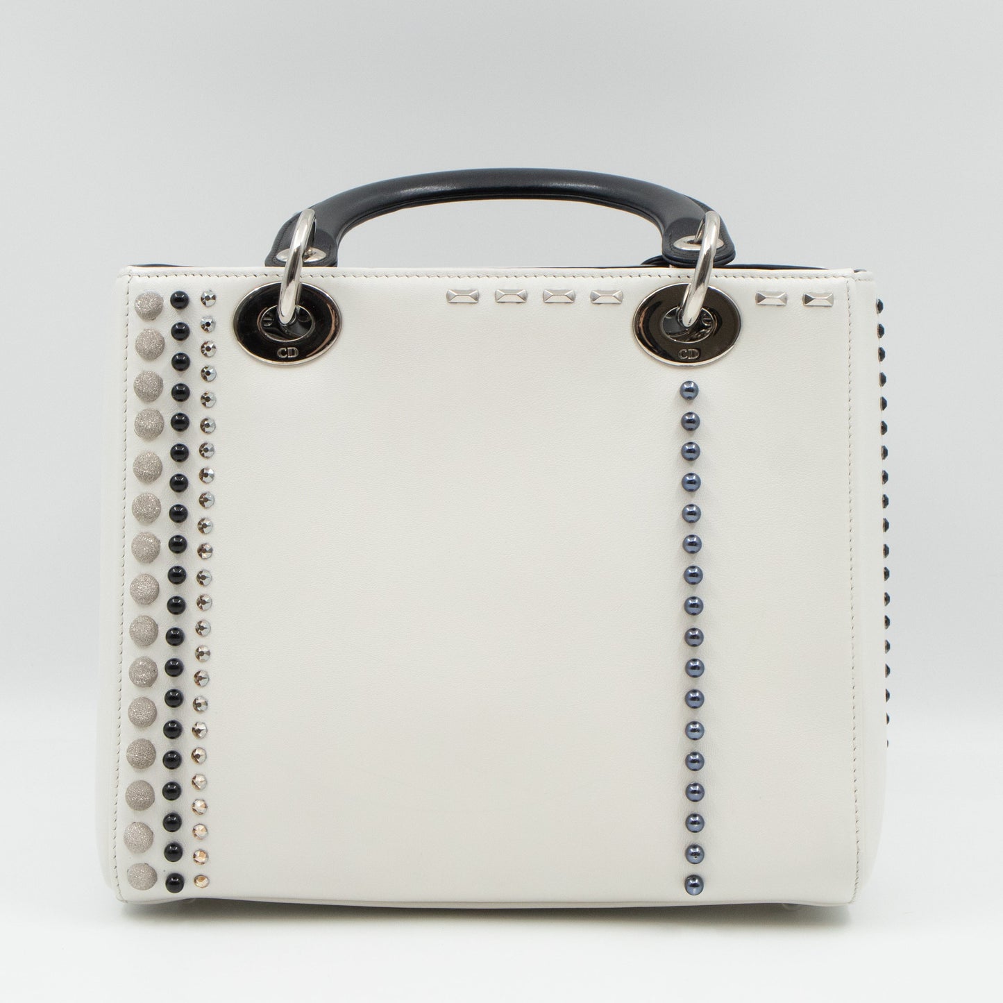 Lady Dior Medium Crystal Pearl Studded White Black Lambskin