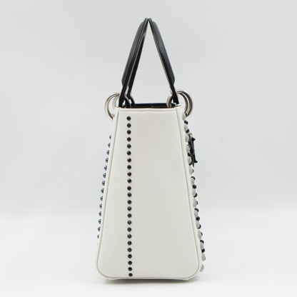 Lady Dior Medium Crystal Pearl Studded White Black Lambskin