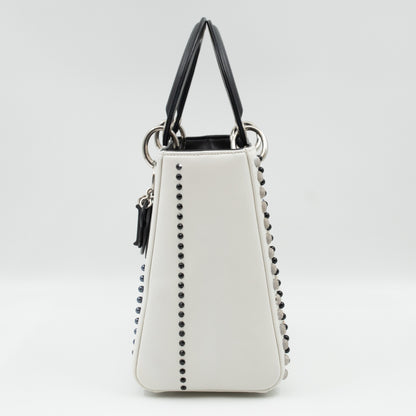 Lady Dior Medium Crystal Pearl Studded White Black Lambskin