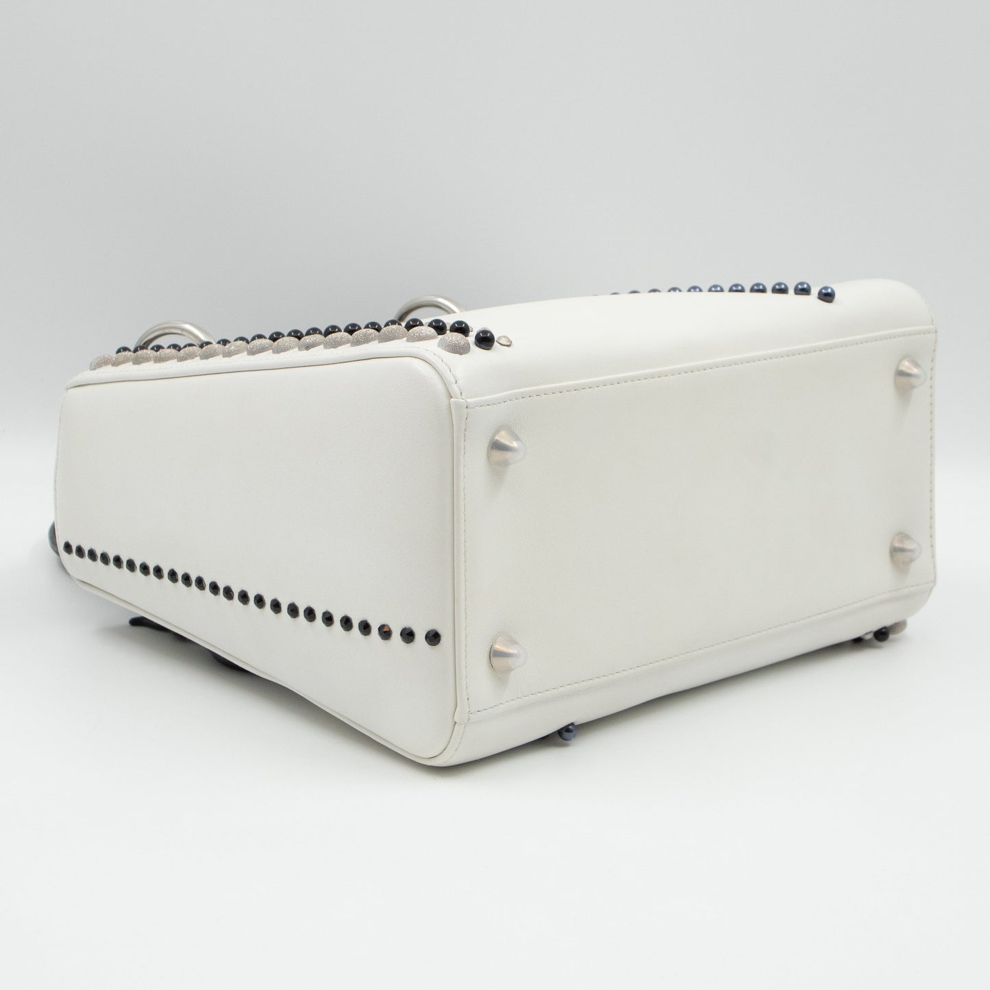 Lady Dior Medium Crystal Pearl Studded White Black Lambskin