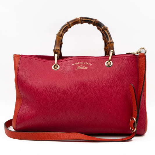 Bamboo Shopper Tote Red Orange Leather