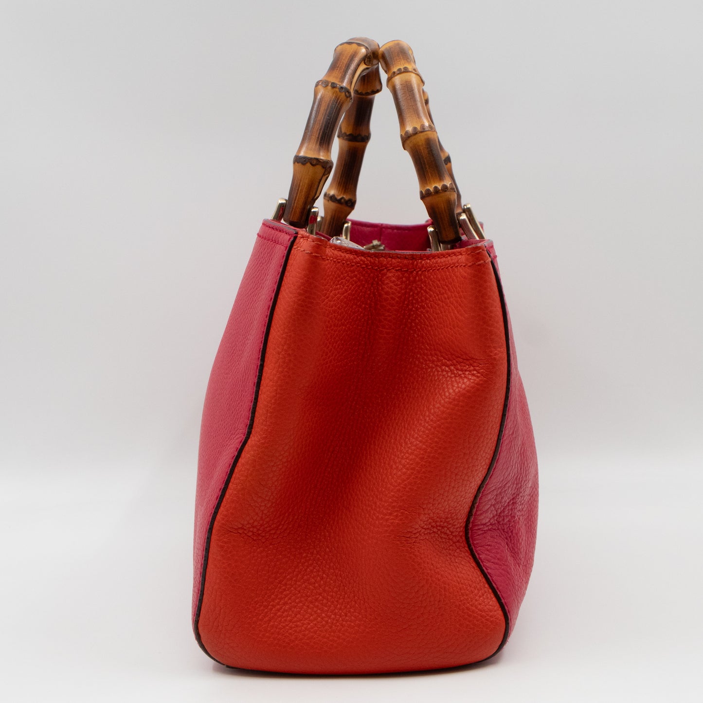 Bamboo Shopper Tote Red Orange Leather