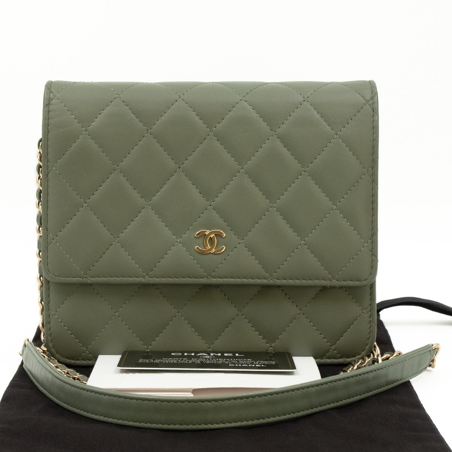 Square Wallet on Chain Green Lambskin Leather