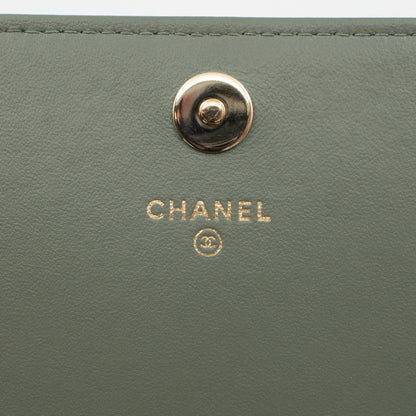 Square Wallet on Chain Green Lambskin Leather