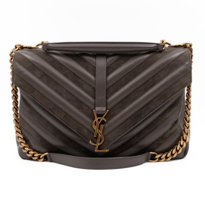 College Large Chevron Quilted Gray Suede Leather