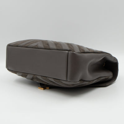 College Large Chevron Quilted Gray Suede Leather