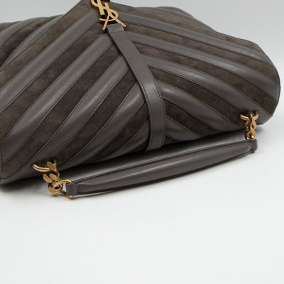 College Large Chevron Quilted Gray Suede Leather