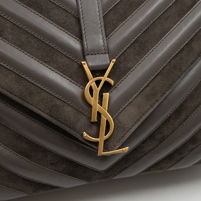 College Large Chevron Quilted Gray Suede Leather