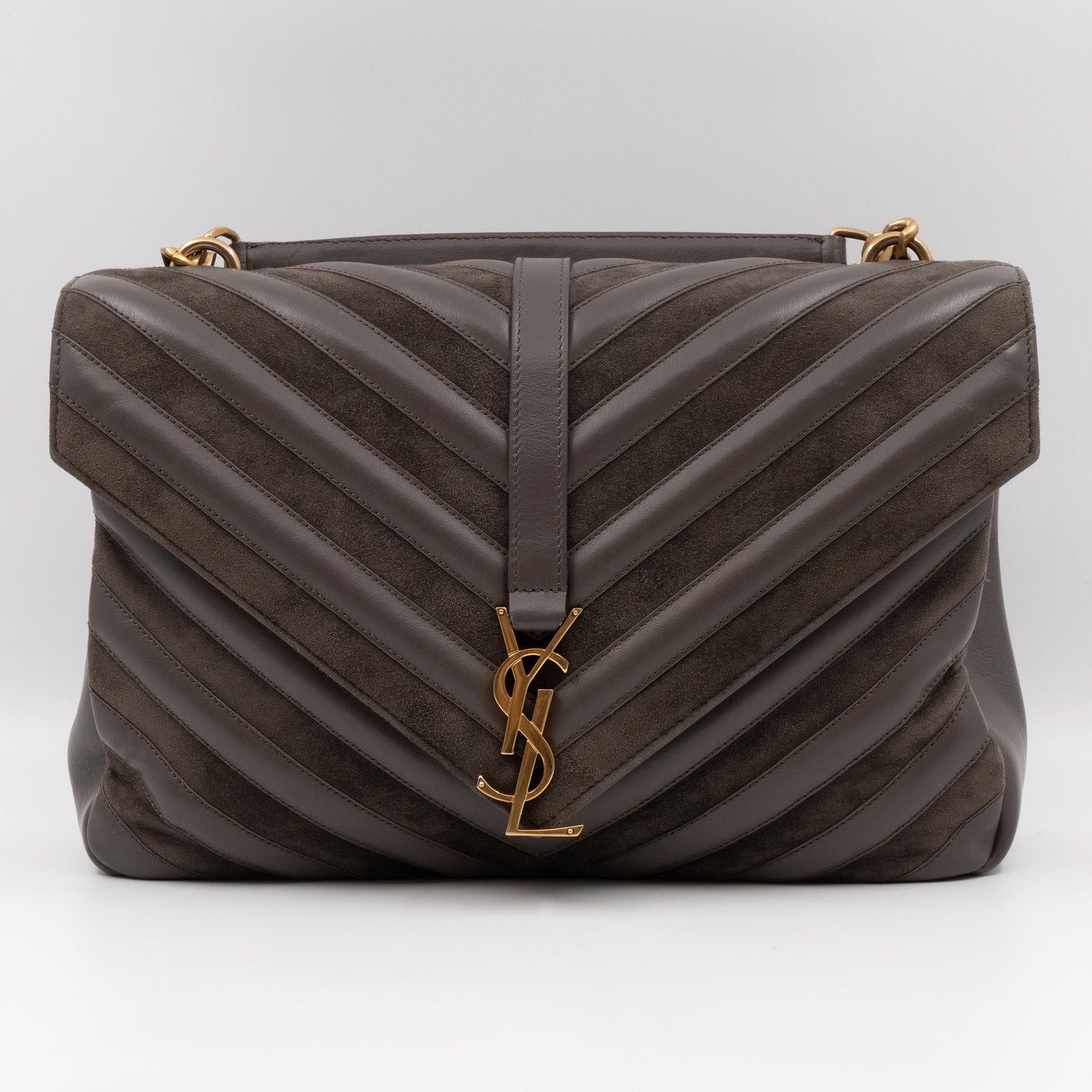 College Large Chevron Quilted Gray Suede Leather