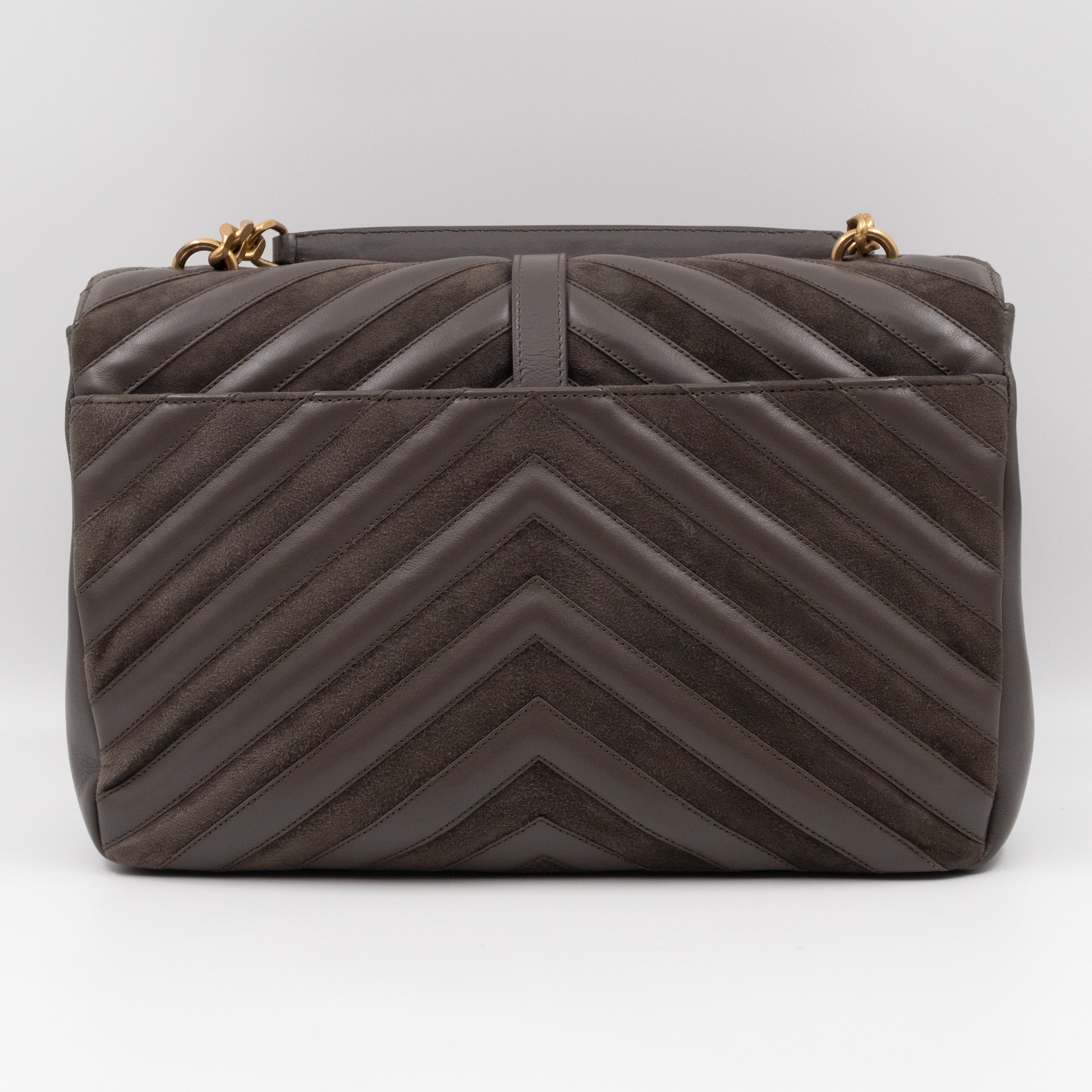 College Large Chevron Quilted Gray Suede Leather