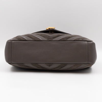 College Large Chevron Quilted Gray Suede Leather