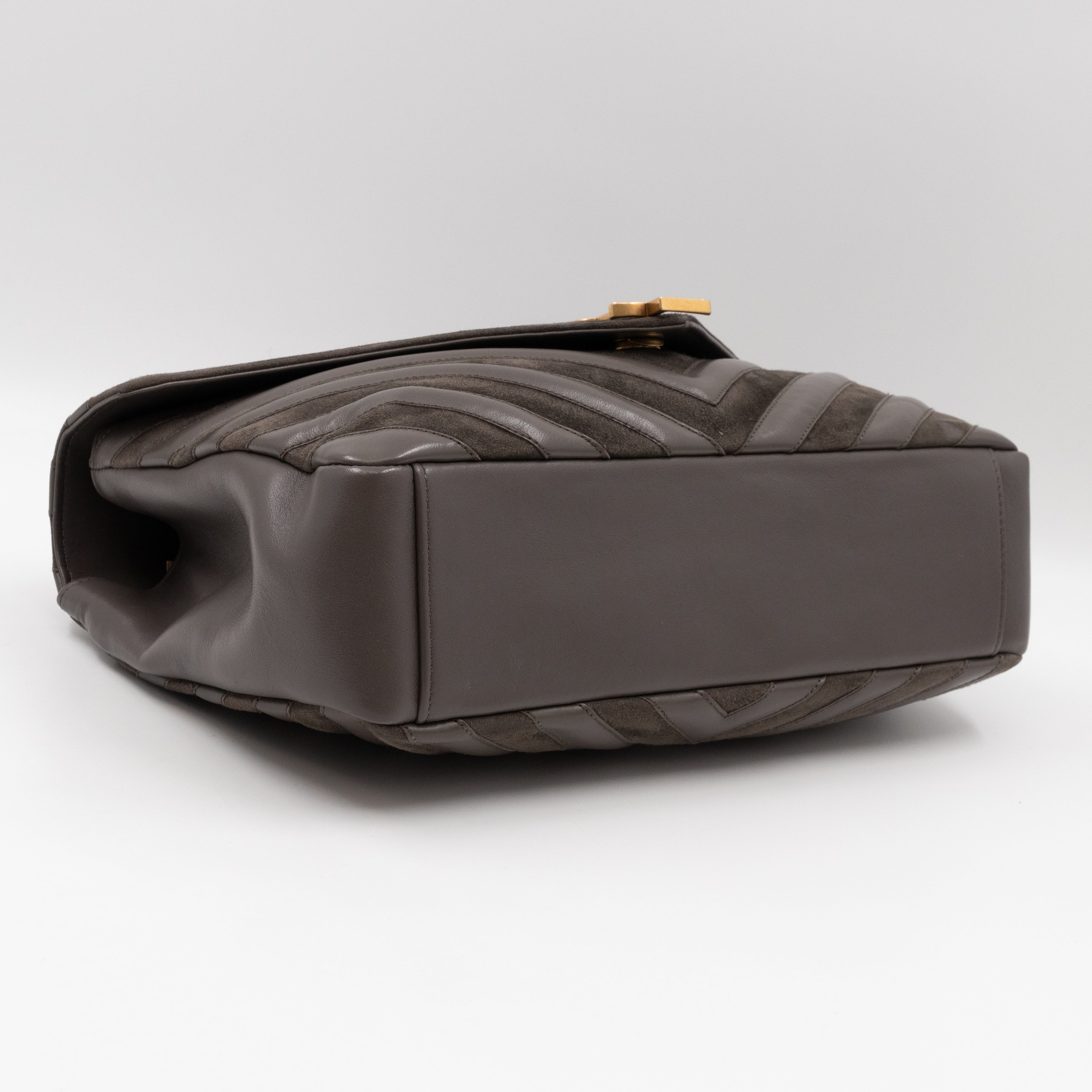 College Large Chevron Quilted Gray Suede Leather