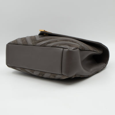 College Large Chevron Quilted Gray Suede Leather