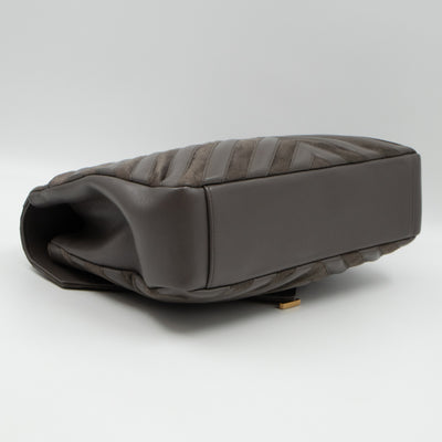 College Large Chevron Quilted Gray Suede Leather