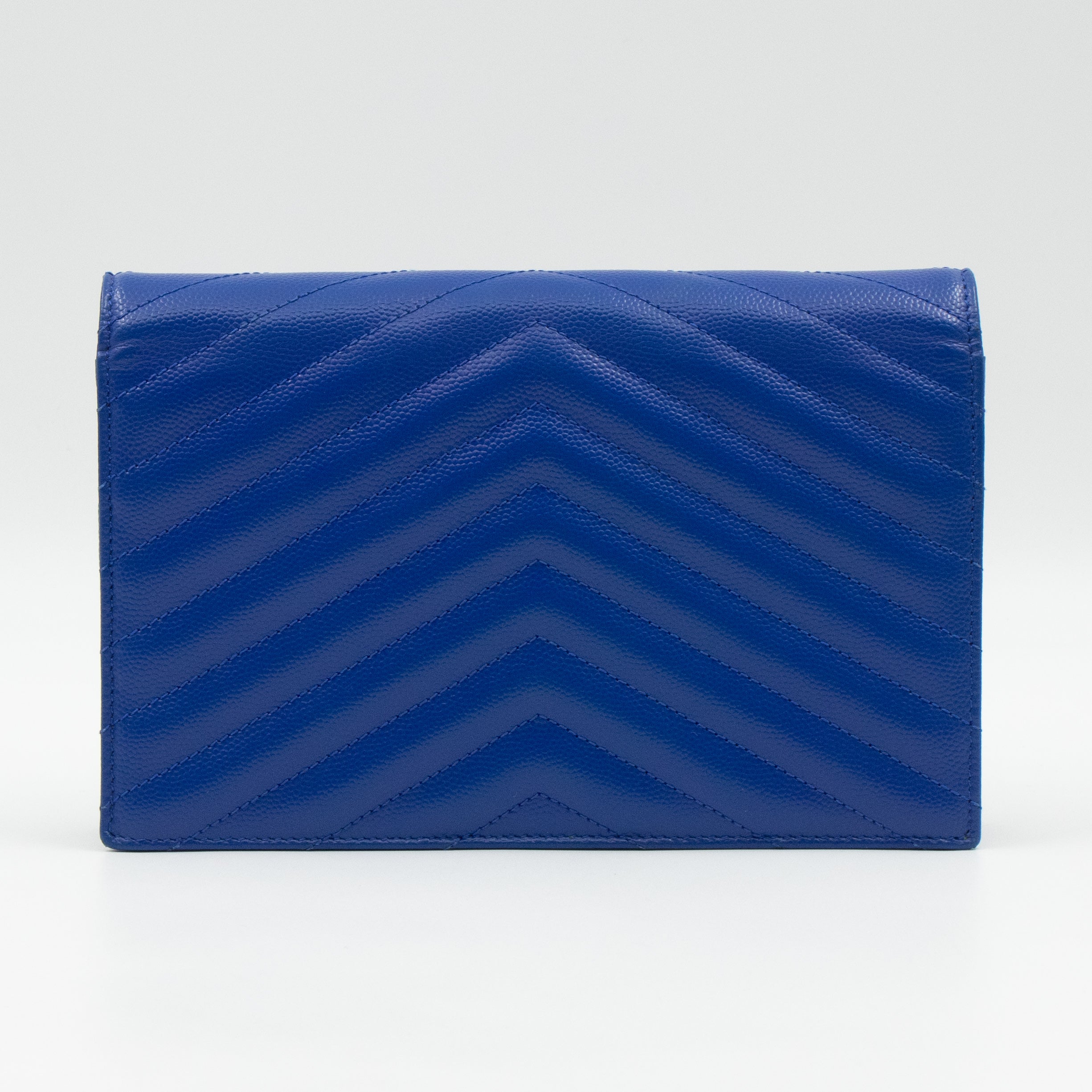 Cassandre Envelope Chain Wallet Blue Grained Leather