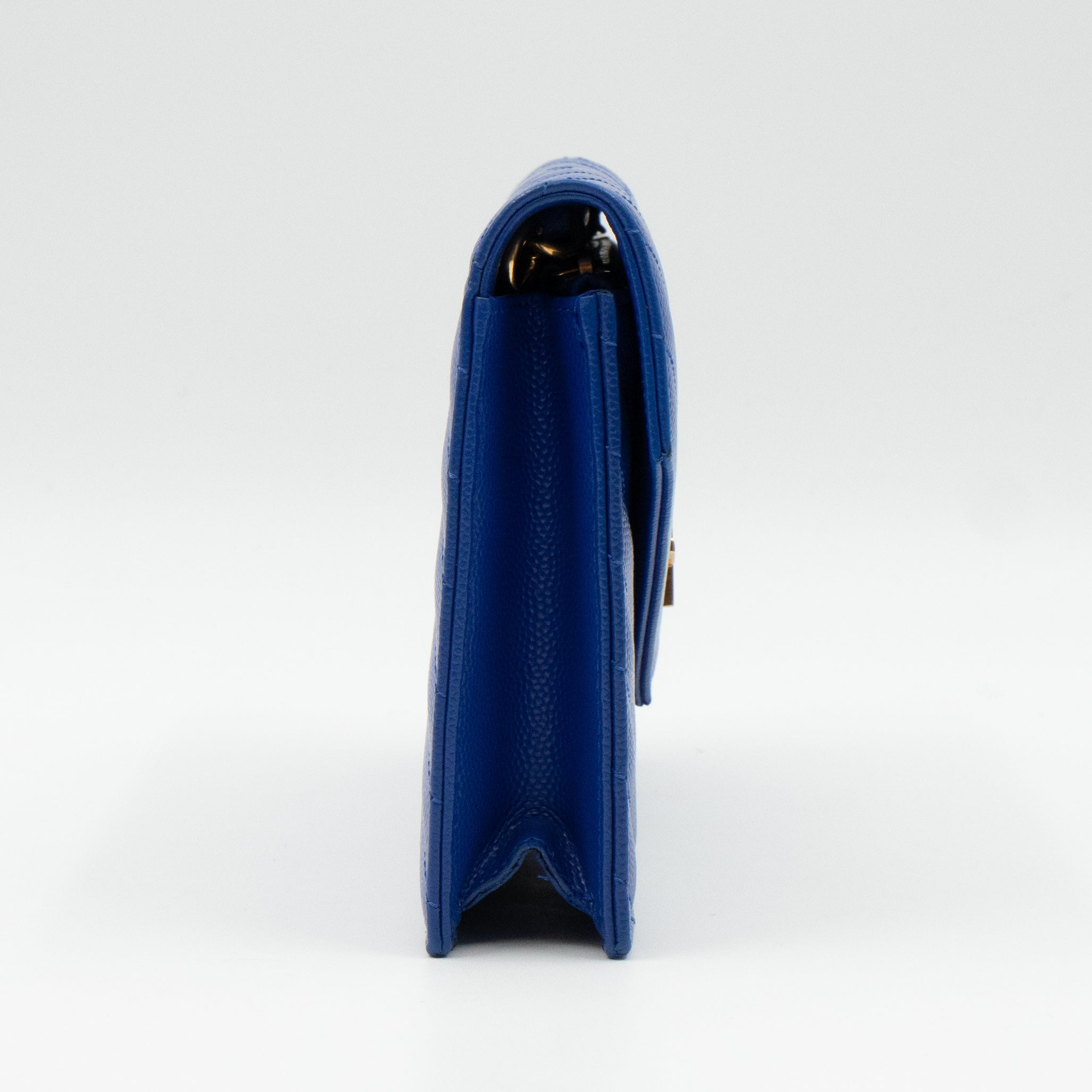 Cassandre Envelope Chain Wallet Blue Grained Leather