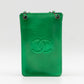 CC Phone Holder Crossbody Bag Green Metallic Patent Leather