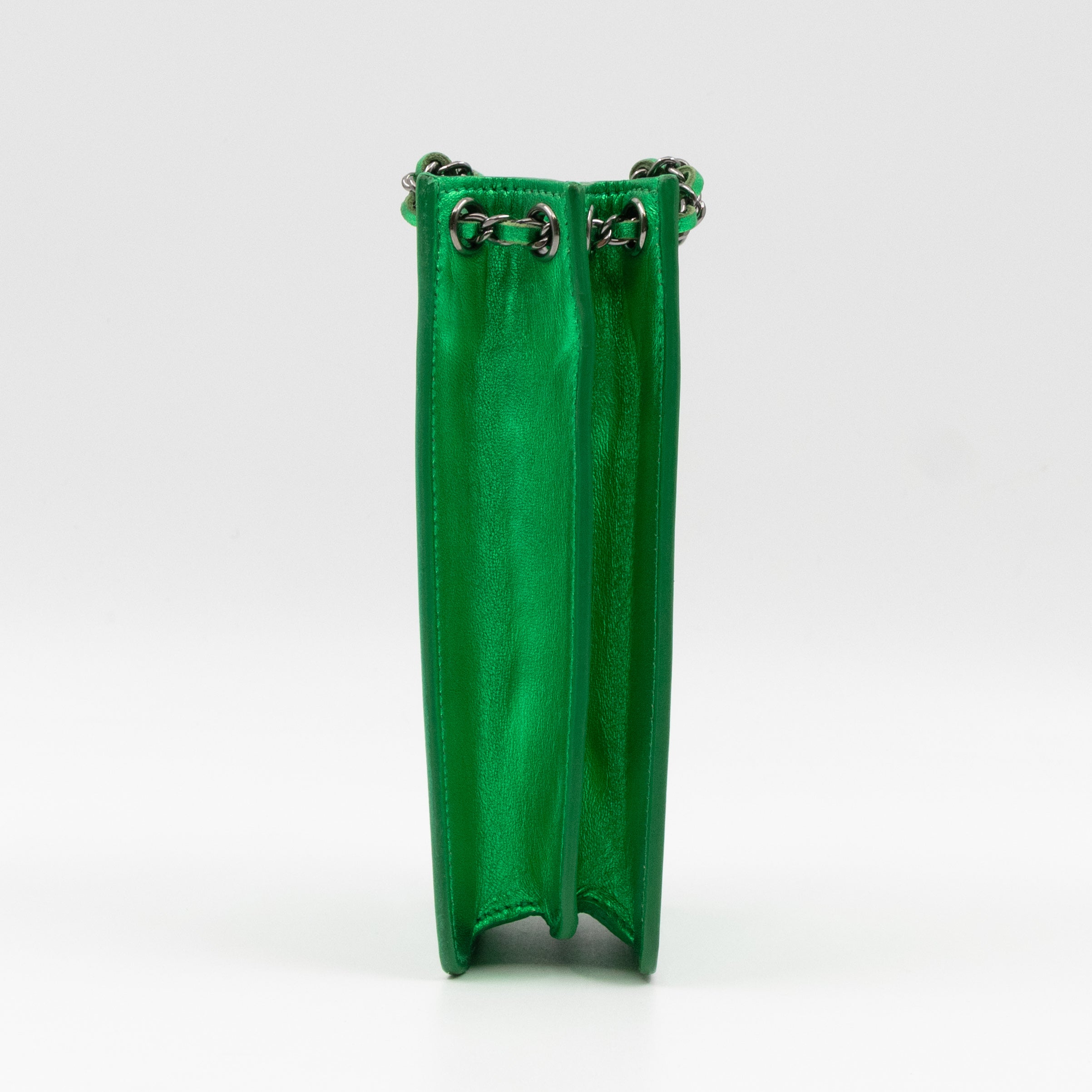 CC Phone Holder Crossbody Bag Green Metallic Patent Leather