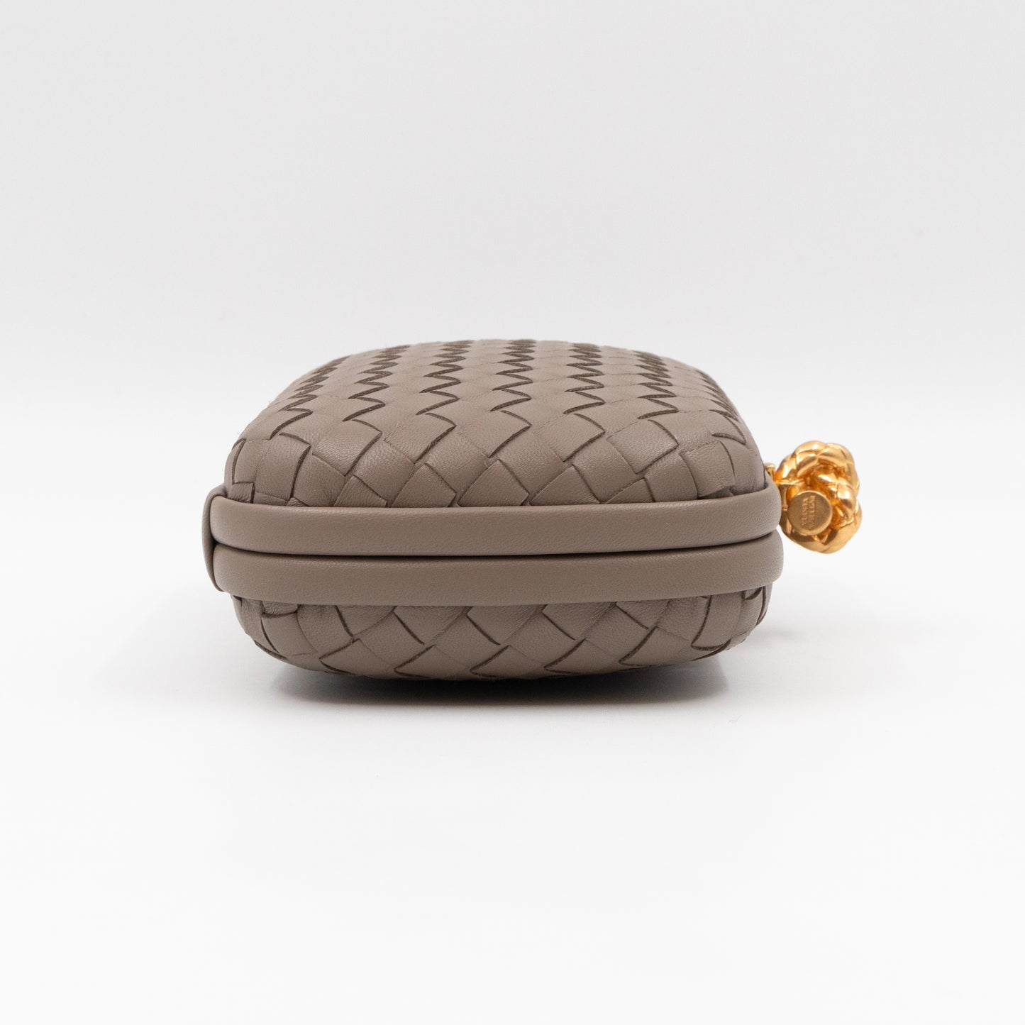 Knot Clutch with Chain Intrecciato Greige Leather