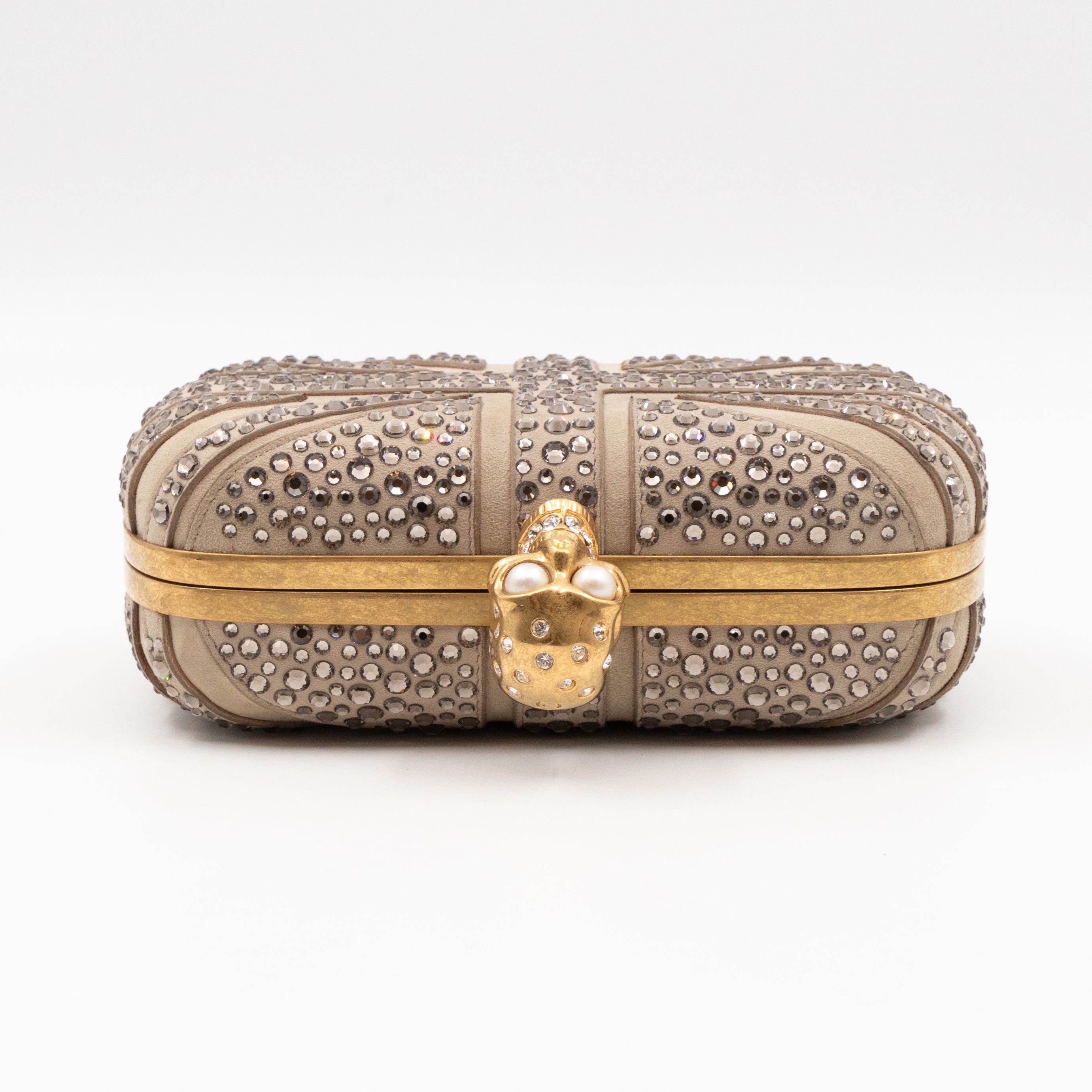 Skull Clutch Britannia Union Jack Crystal Beige Suede