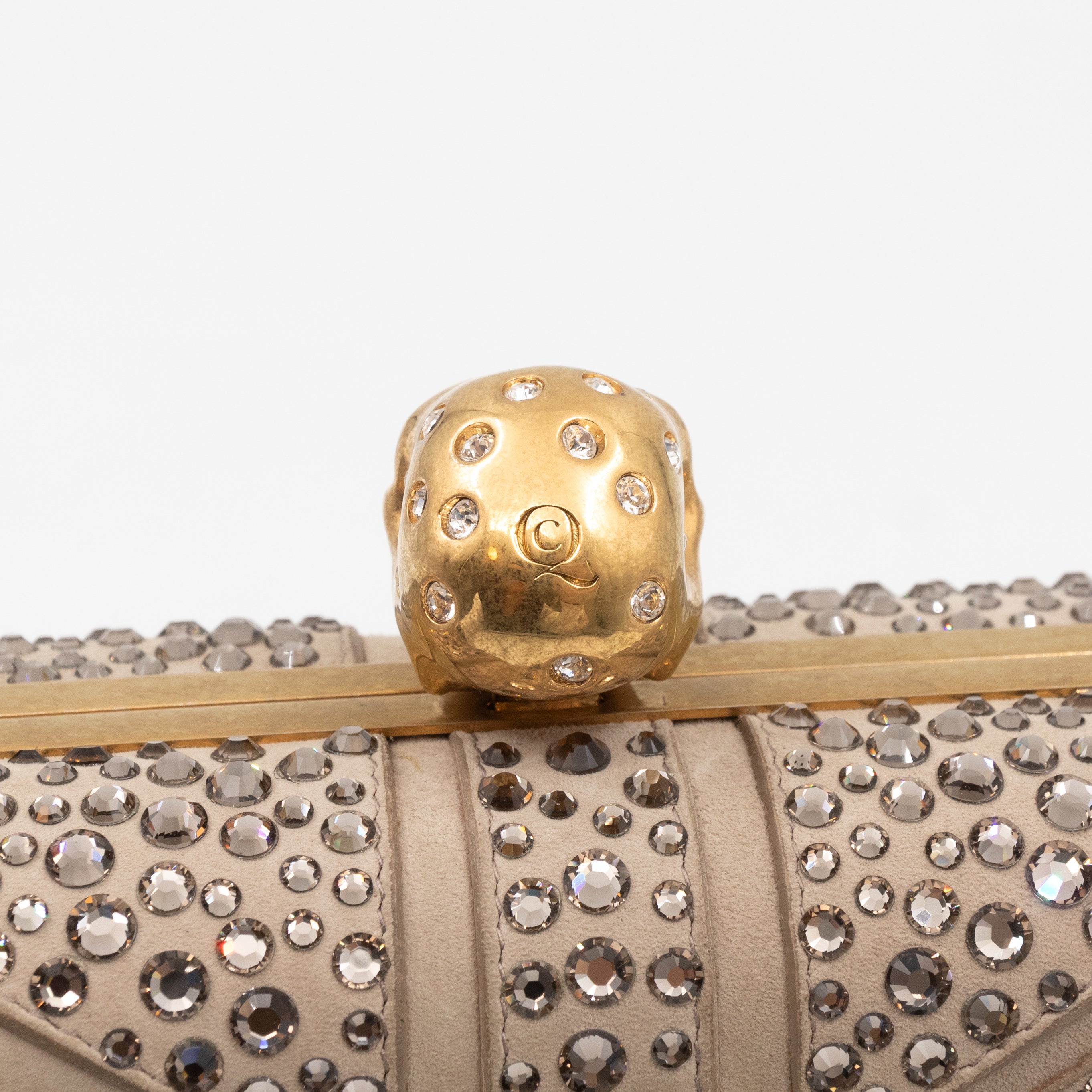 Skull Clutch Britannia Union Jack Crystal Beige Suede