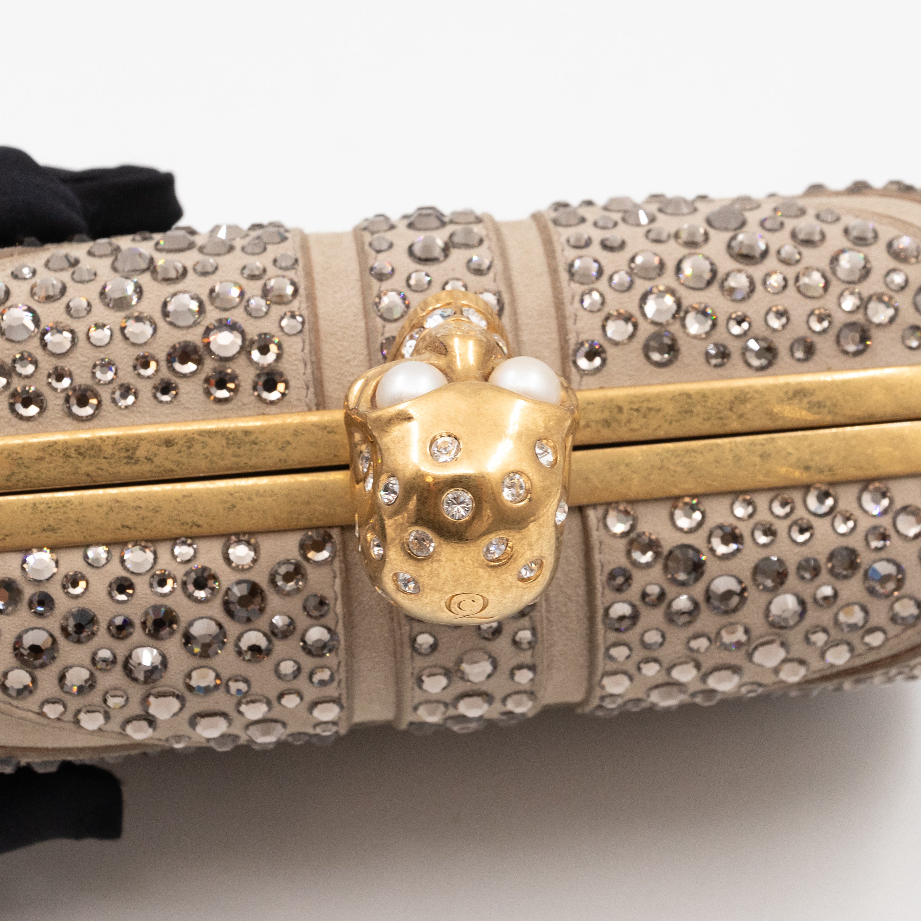 Skull Clutch Britannia Union Jack Crystal Beige Suede