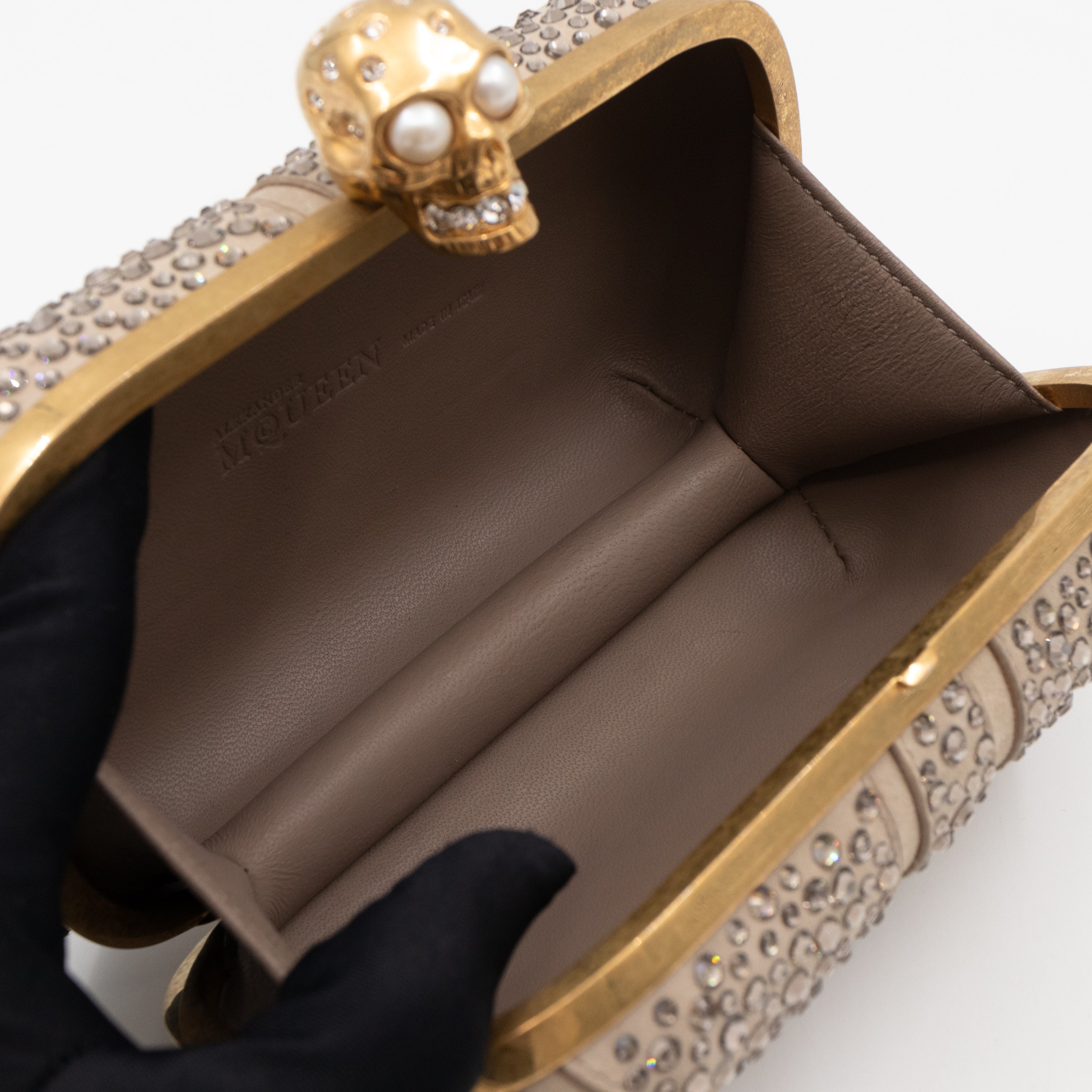 Skull Clutch Britannia Union Jack Crystal Beige Suede