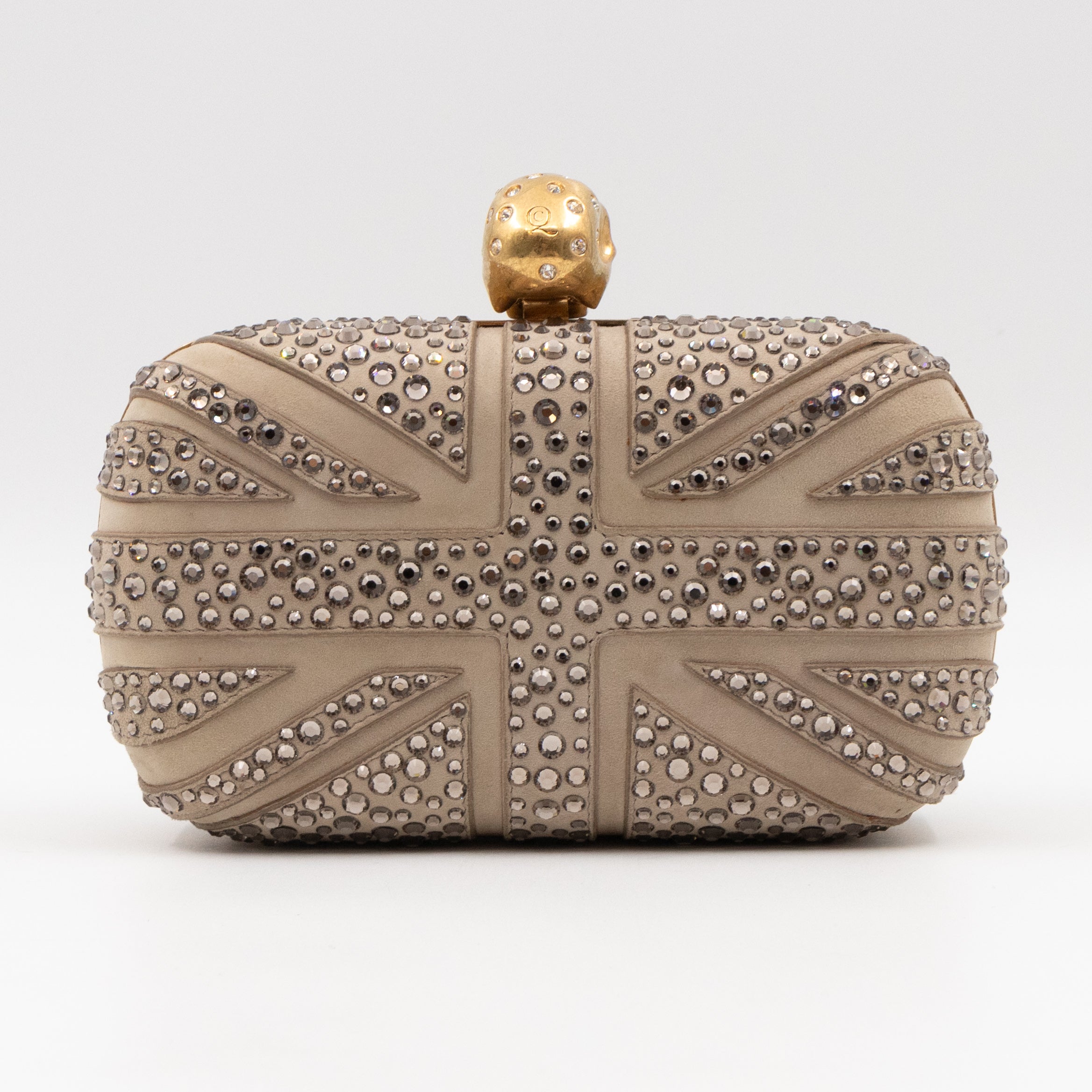 Skull Clutch Britannia Union Jack Crystal Beige Suede