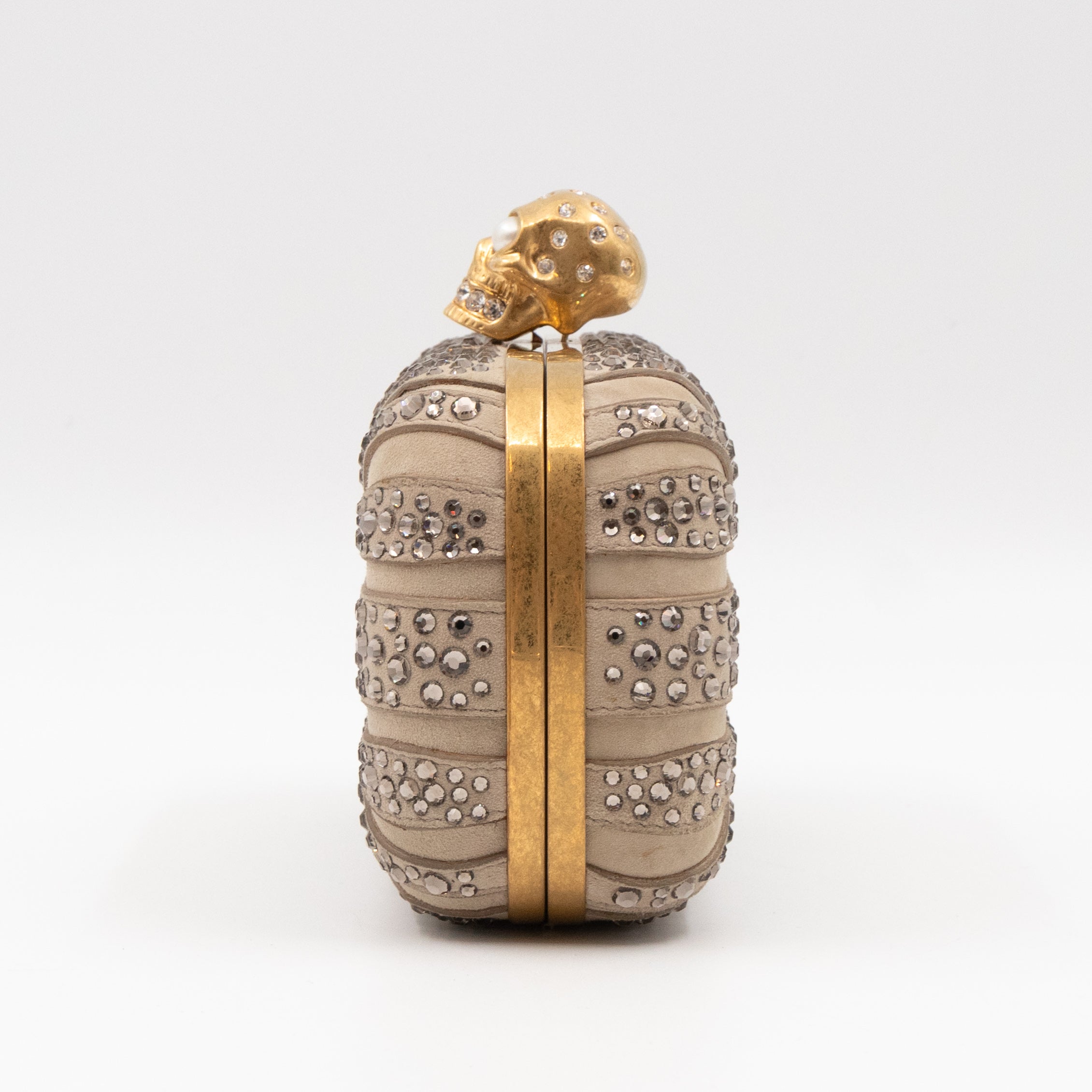 Skull Clutch Britannia Union Jack Crystal Beige Suede