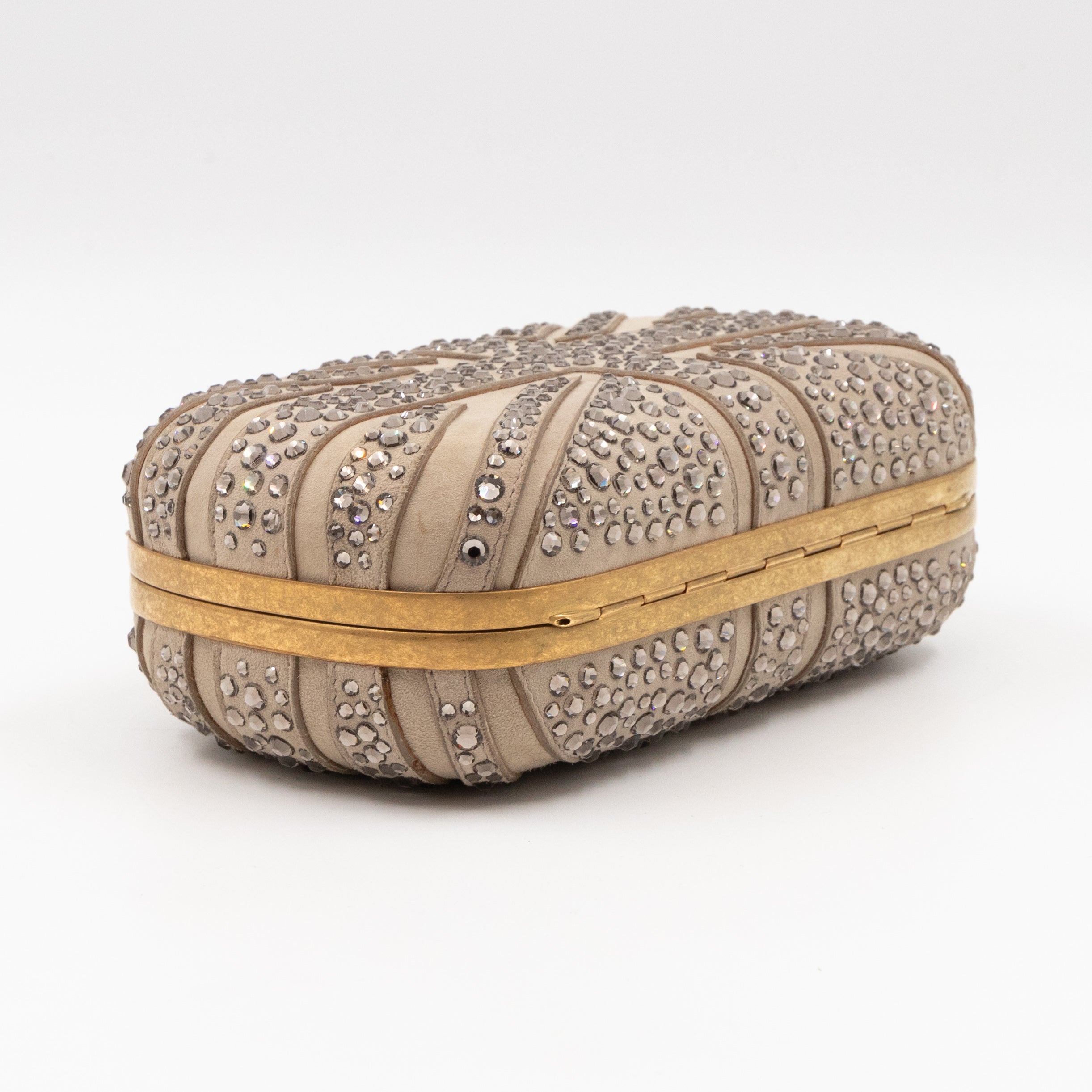 Skull Clutch Britannia Union Jack Crystal Beige Suede