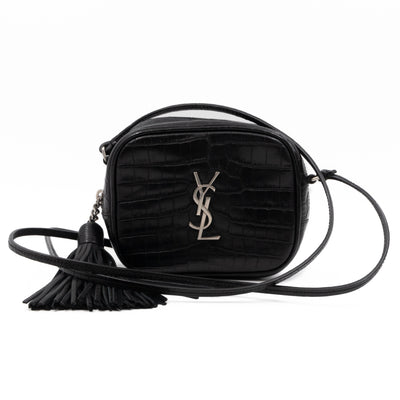 Blogger Bag Croc Embossed Black Leather