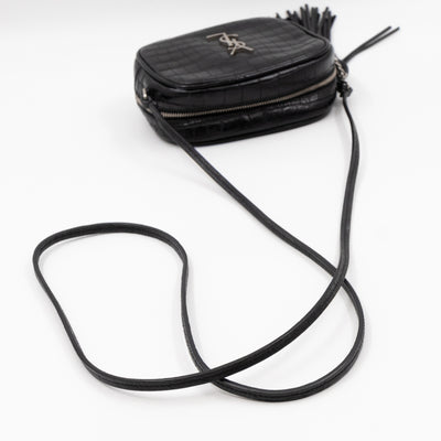 Blogger Bag Croc Embossed Black Leather