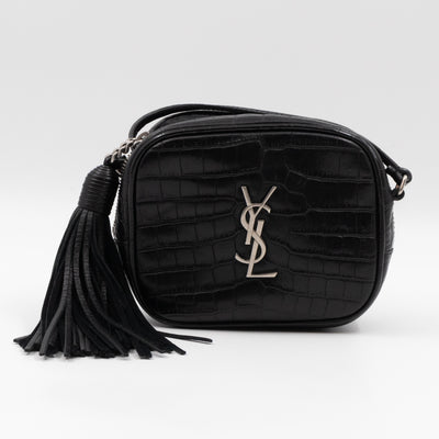 Blogger Bag Croc Embossed Black Leather