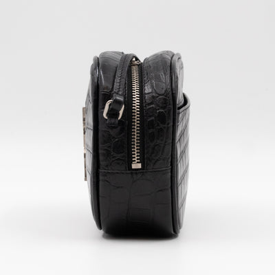 Blogger Bag Croc Embossed Black Leather