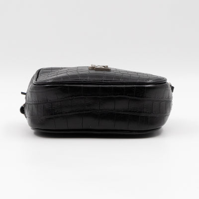 Blogger Bag Croc Embossed Black Leather