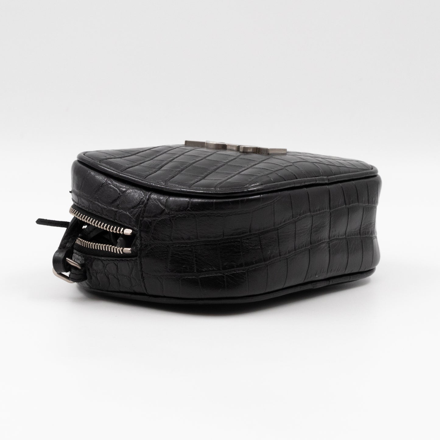 Blogger Bag Croc Embossed Black Leather