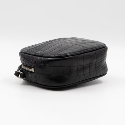 Blogger Bag Croc Embossed Black Leather