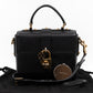 Padlock Flap Bag Black Grained Leather