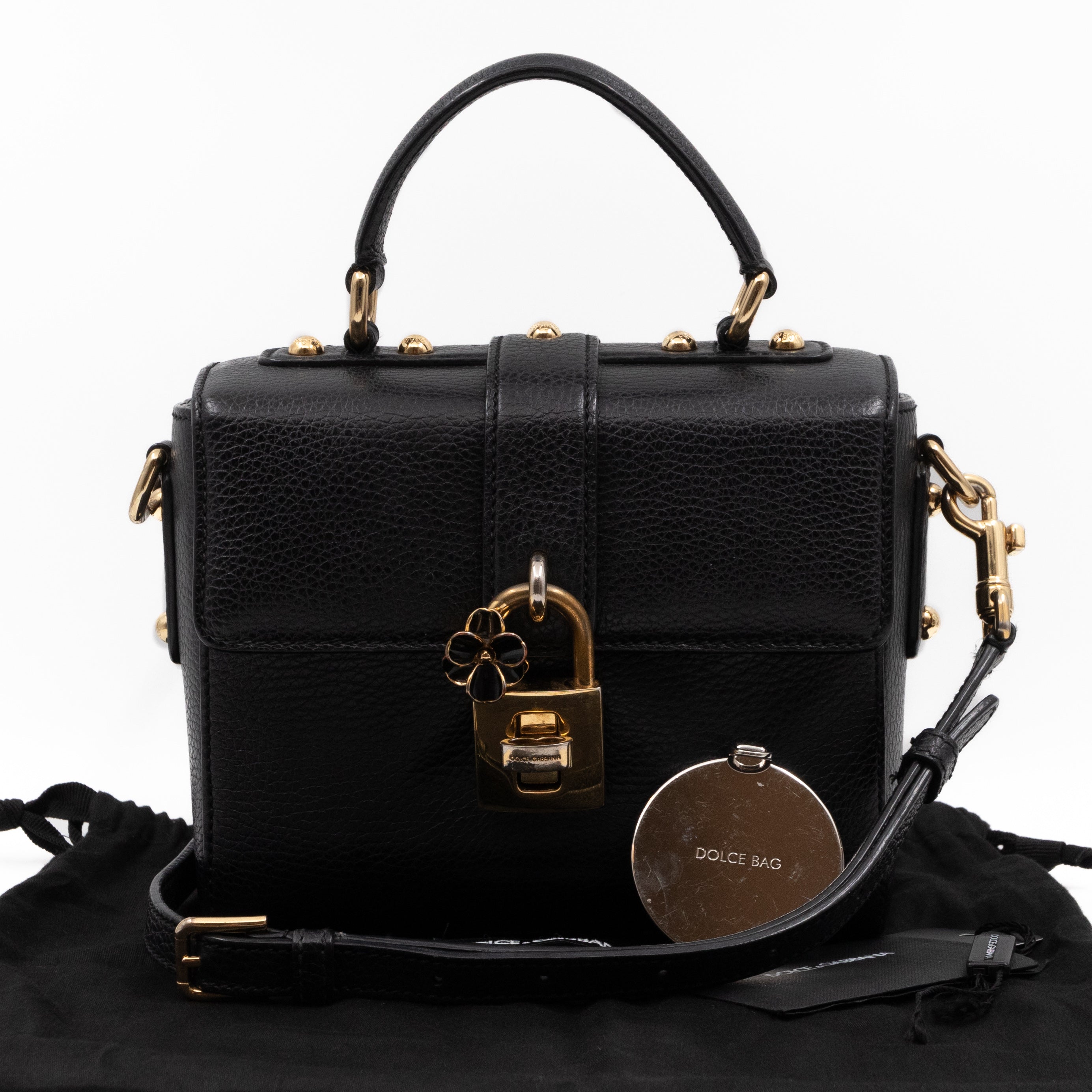 Padlock Flap Bag Black Grained Leather