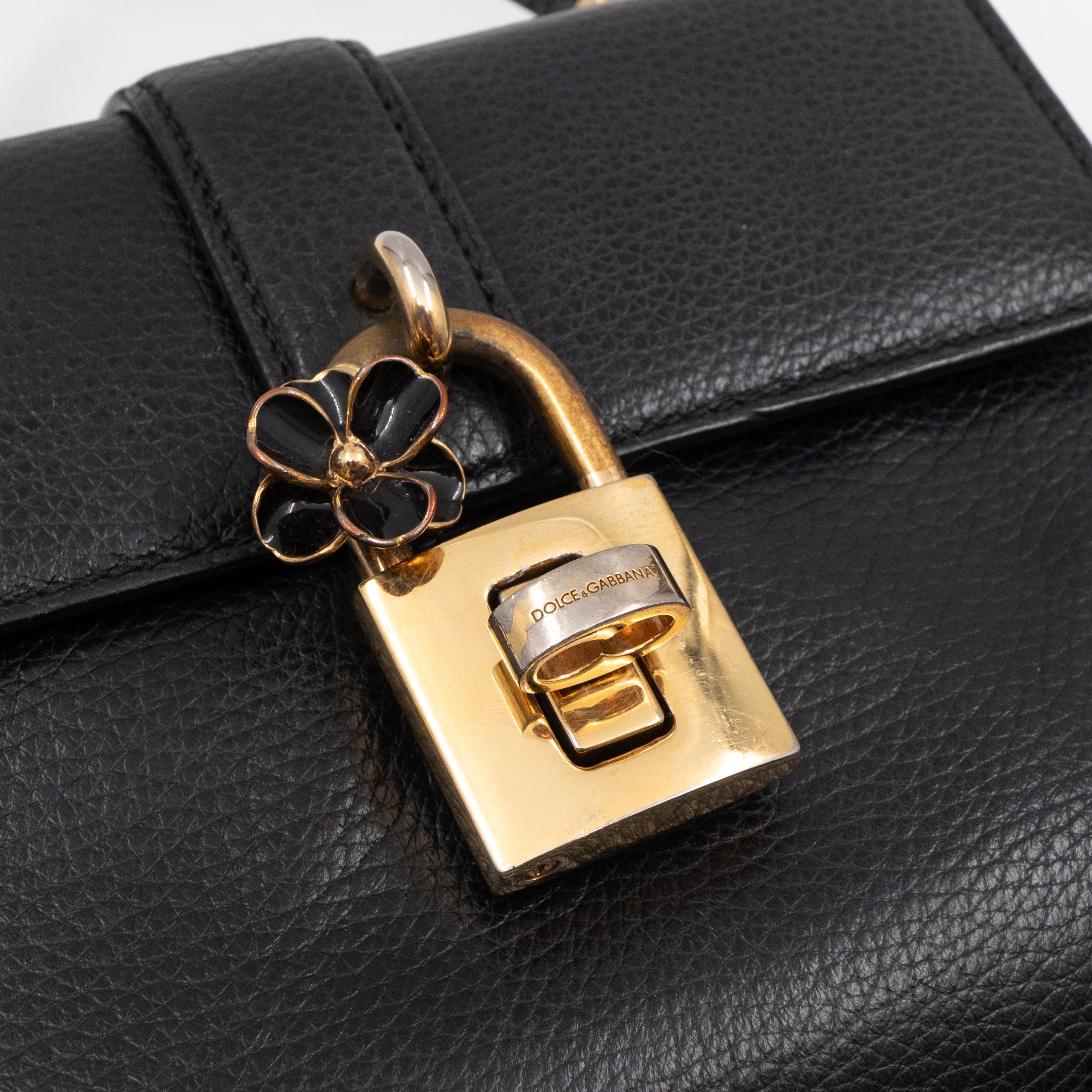 Padlock Flap Bag Black Grained Leather