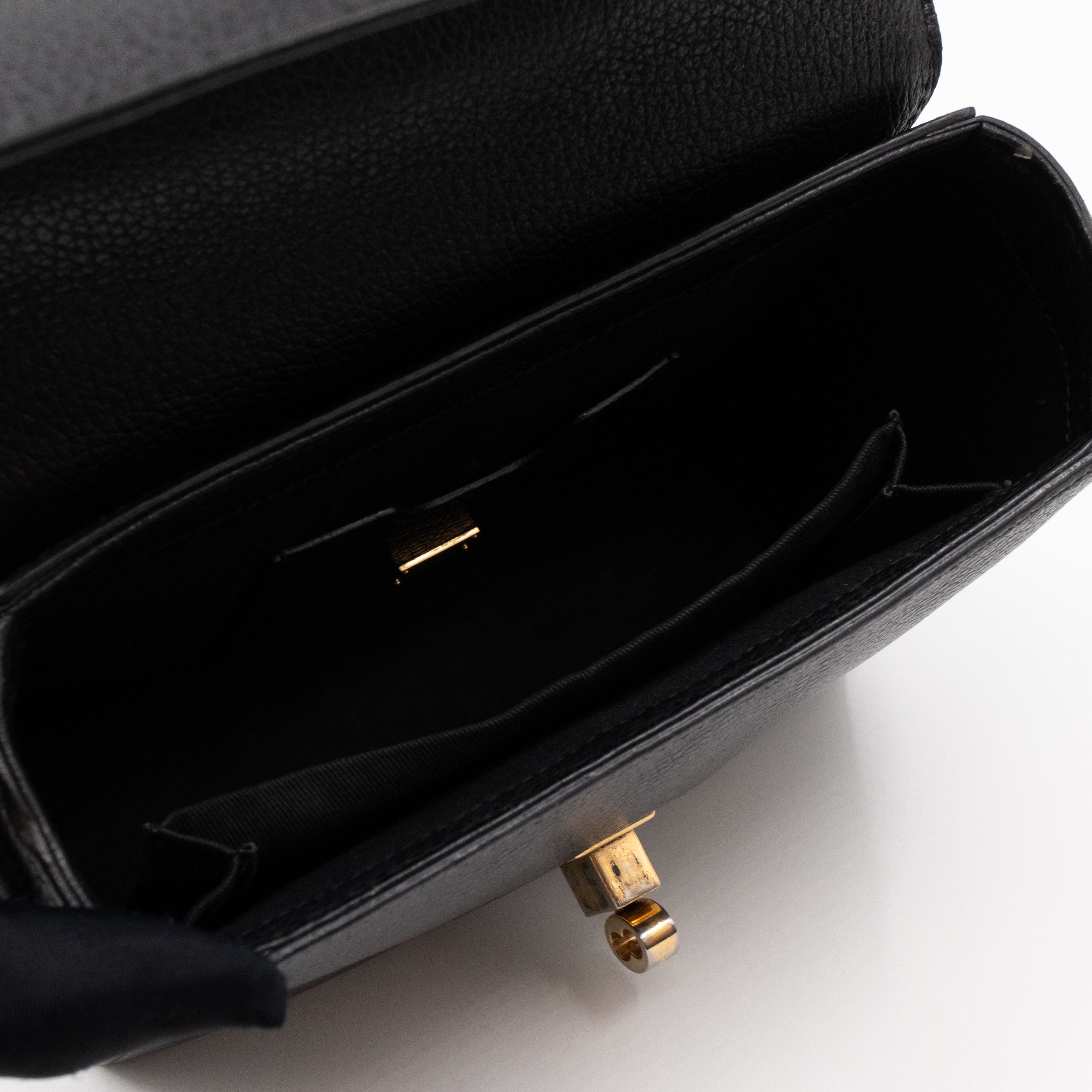 Padlock Flap Bag Black Grained Leather