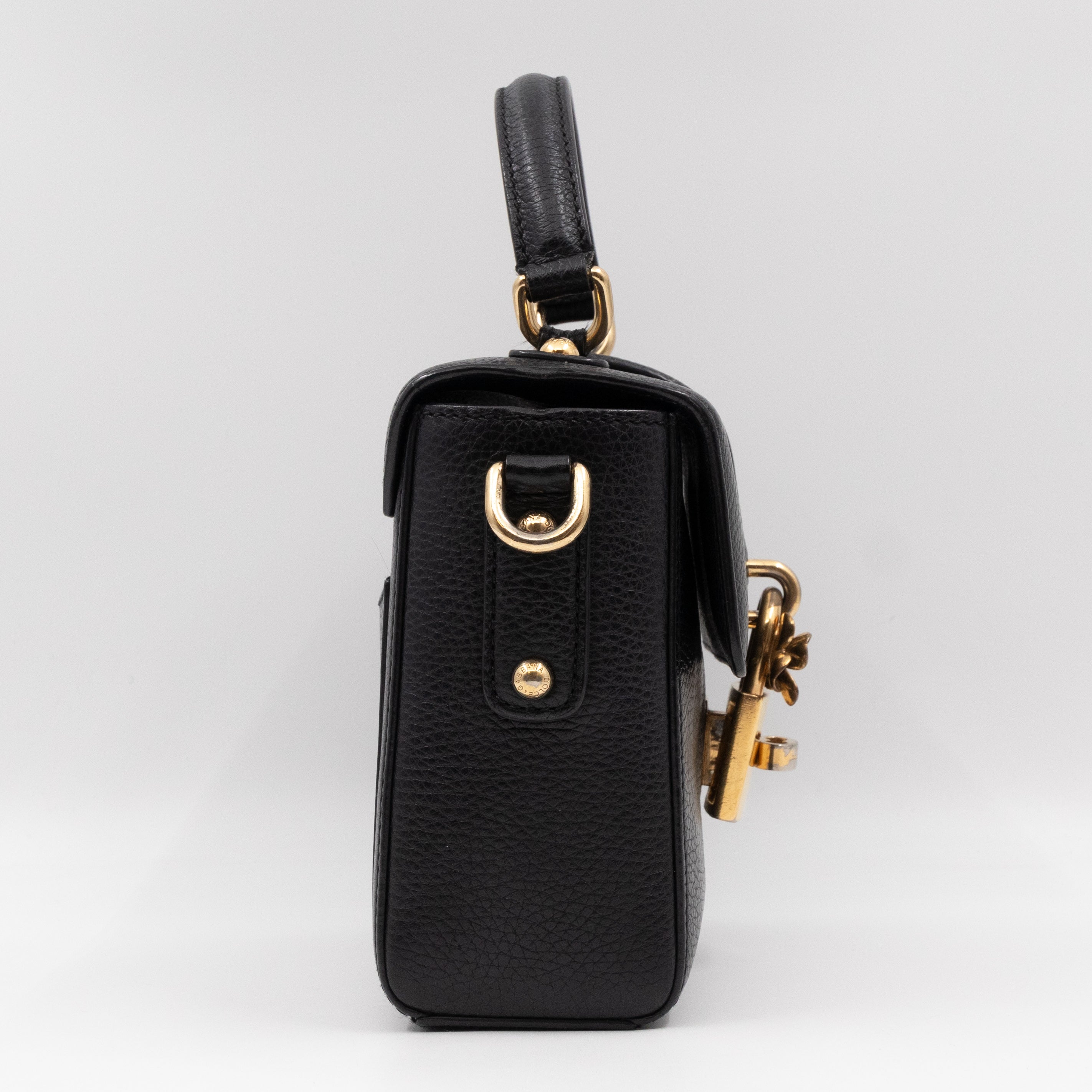Padlock Flap Bag Black Grained Leather