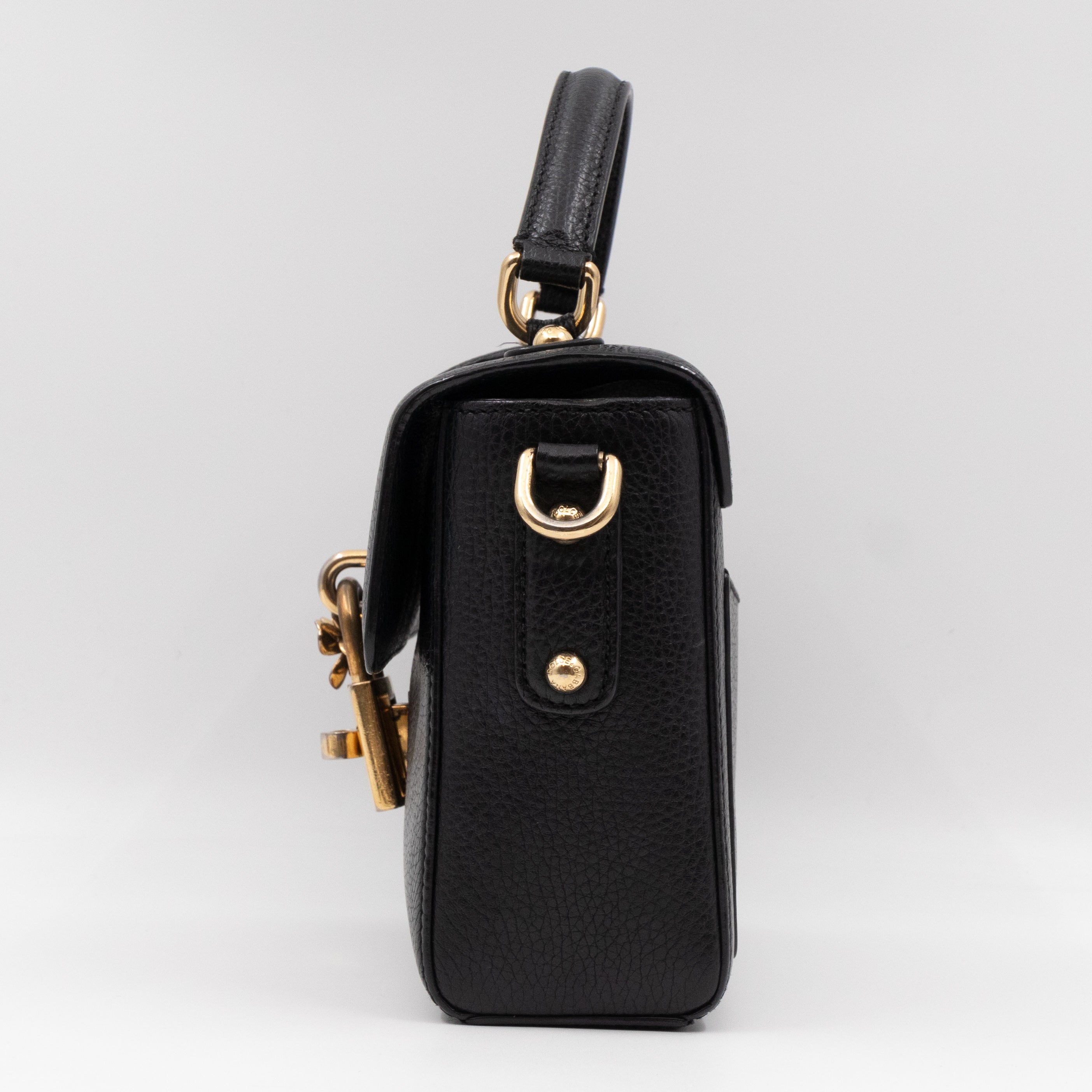 Padlock Flap Bag Black Grained Leather