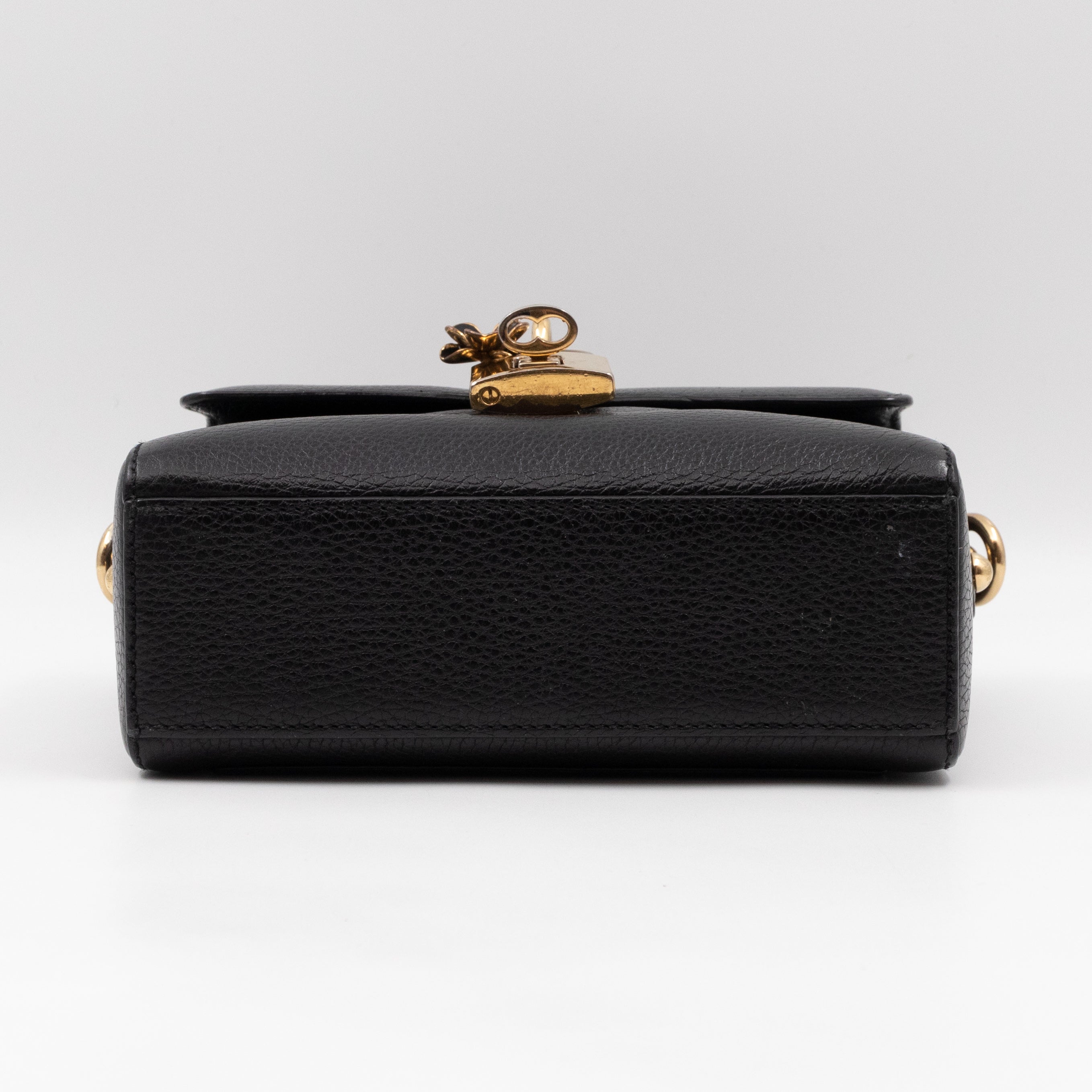 Padlock Flap Bag Black Grained Leather
