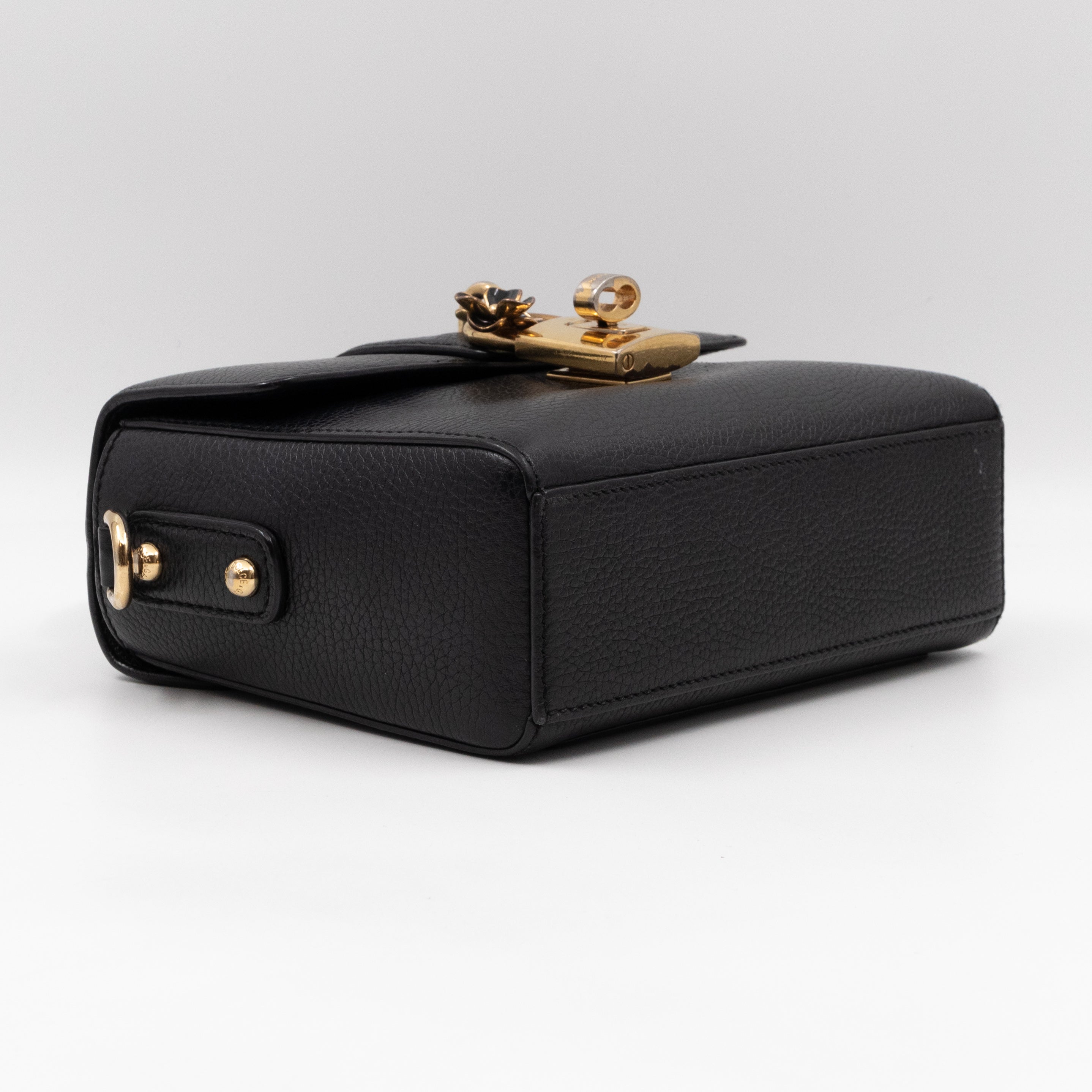 Padlock Flap Bag Black Grained Leather