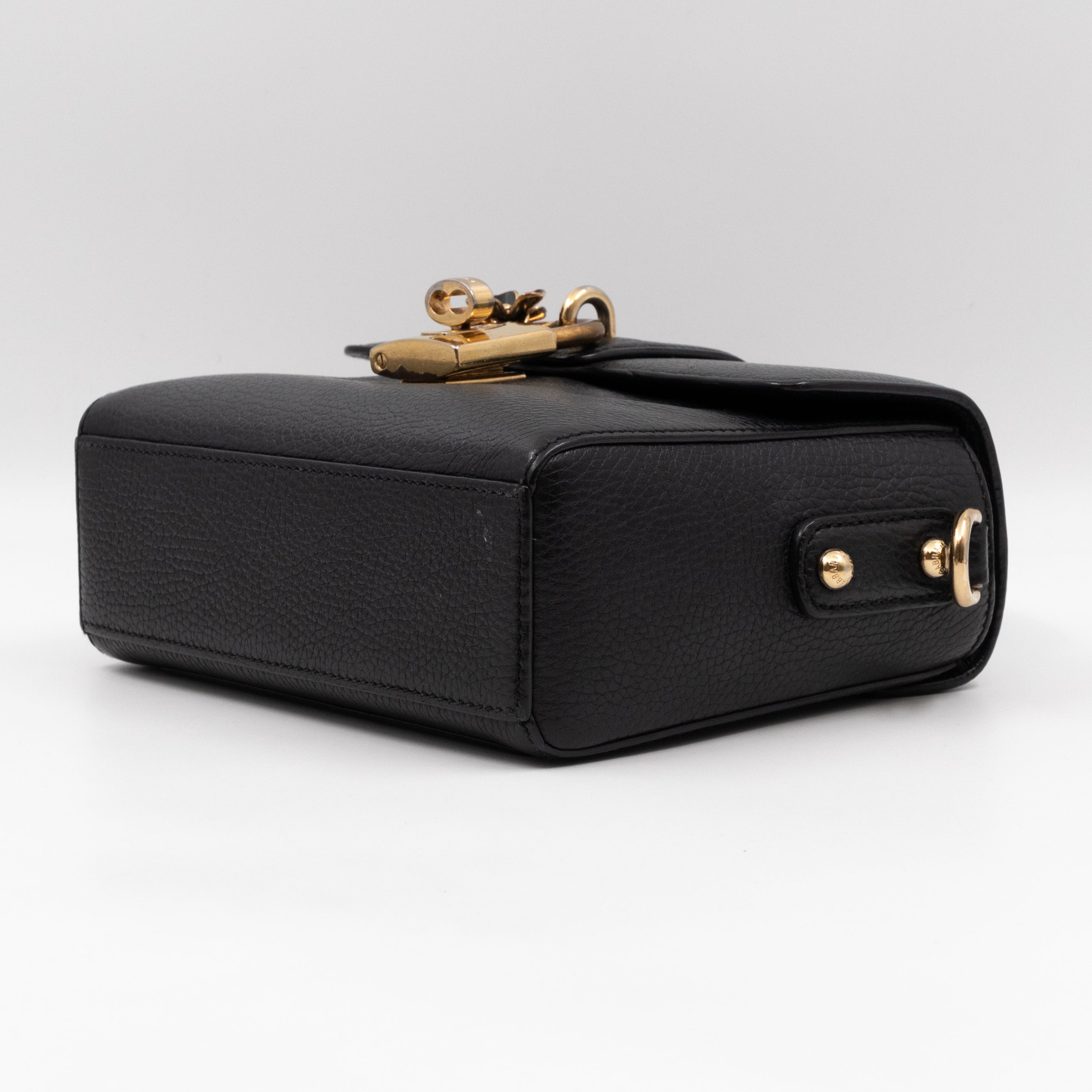 Padlock Flap Bag Black Grained Leather